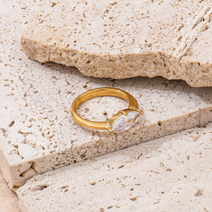 Anelli Grossisti Joolim Gioielli Placcati in Oro 18K per Donna, Robusti in Acciaio Inossidabile con Grande Zirconia a Occhio di Cavallo, Anelli Graziosi - Product Image 4