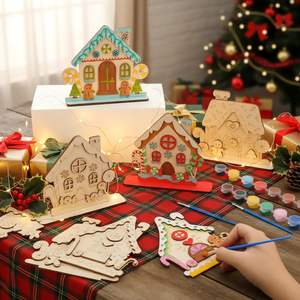 Kit Lukisan Kayu DIY Gingerbread Natal, Kerajinan Kayu, Kit Seni Lukis Tangan, Set Mainan Belajar Menggambar untuk Anak-Anak - Product Image 1