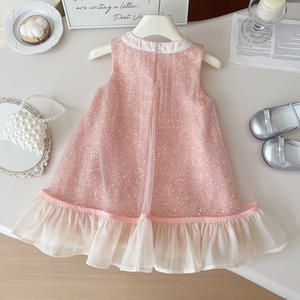 Robe de princesse de fête mignonne à sequins en maille sans manches pour enfants, avec nœud pour filles, vente en gros d'été - Product Image 4