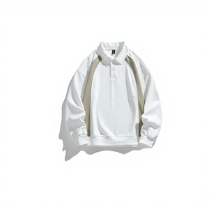 Sweat-shirt à col en V pour homme, blanc, surdimensionné, à manches régulières, avec logo imprimé sur le devant, vêtement décontracté d'automne, jersey uni - Product Image 2