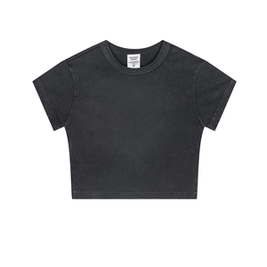 Top Corto Casual de Verano 2026 para Mujer, Cuello AGA, Manga Corta, Corte Ajustado, Color Sólido, Mezcla de Algodón y Spandex, 235gsm, Transpirable, Personalizable - Product Image 1