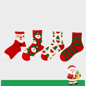 Nouvelles chaussettes de Noël automne-<span class=keywords><strong>hiver</strong></span> 2026, mignonnes, colorées, rayées, en polaire corail, avec logo sur le revers, taille unique, pour femmes, décontractées, vente en gros - Product Image 2