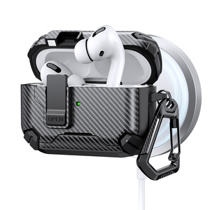 Nouveau étui <span class=keywords><strong>de</strong></span> protection pour écouteurs à motif <span class=keywords><strong>de</strong></span> fibre <span class=keywords><strong>de</strong></span> carbone support <span class=keywords><strong>de</strong></span> <span class=keywords><strong>charge</strong></span> magnétique à ouverture automatique étuis pour écouteurs pour <span class=keywords><strong>AirPods</strong></span> Pro 3 4 - Product Image 1