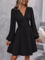 Robe Courte Élégante et Sexy pour Femme, Coupe Slim, Tissée, Respirante, Manches Lanterne à Volants, Style Bohème, Couleur Unie, Collection Automne 2026