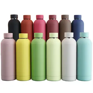 Custom Print Double Wall Insulated Thermos Bottle Soft Rubber Paint Small Mouth Stainless Steel Water Bottle 500ml 750ml 1000ml