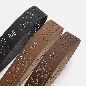 Cinturón Casual de Moda para Mujer, Estilo Étnico, de Cuero Genuino Tiyo, con Patrón Floral y Hebilla Plateada de Estilo Occidental, 3.5cm de Ancho - Product Image 4