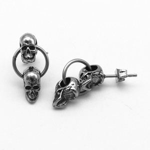 yunnique Titanium Steel <b>Skull</b> Stud Earrings Two Piece Unisex Fashion Jewelry Retro Geometric Design - Product Image 3