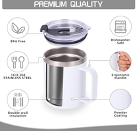 Thermos de café en acier inoxydable 12OZ (350ML) sans BPA, isolation 6-12 heures, poignée thermique, couvercle hermétique, 2 pailles, 2 accessoires de nettoyage