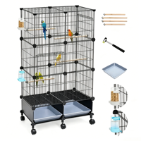 Équipement durable pour l'élevage d'oiseaux : Cages spacieuses pour villas à trois étages mobiles pour grands perroquets et cages-nids pour oiseaux