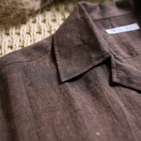 Kemeja Linen Pria Lengan Pendek Polos 100% Rami Murni Musim Panas Ringan Bernapas Lembut Dicuci Kasual Logo Kustom ODM