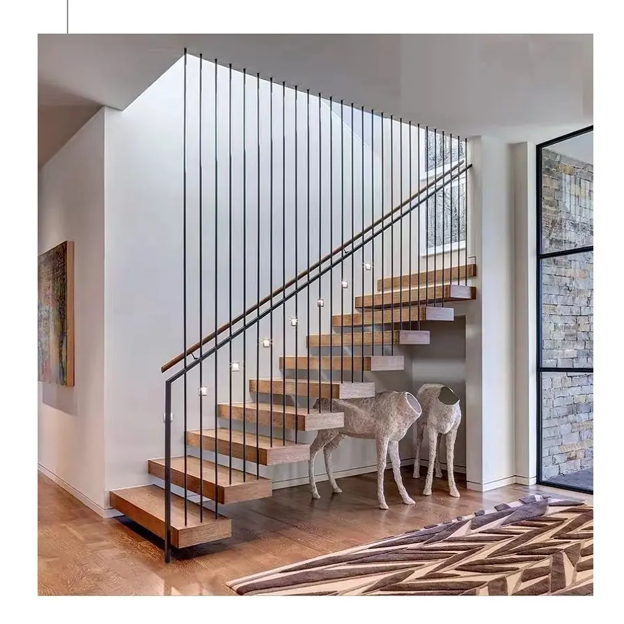 TAKA Foshan fabrika daire Ultra Modern cam ve Metal merdiven tasarımı dış U ve L şekli Mono merdiven