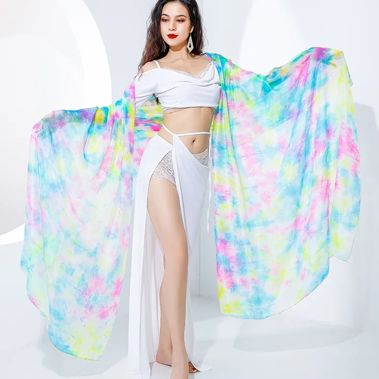 Belly Dance Props 100% Silk Veils Belly Dance Silk Fan Veils with Mix Colors Veils