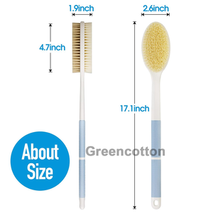Custom Logo Double-sided Body Brush Long Handle <strong>Back</strong> <strong>Scrubber</strong> with Stiff and Soft Bristles Bath Brush for Body Cleaning - Product Image 2