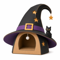 Maison pour chat en carton ondulé en forme de chapeau de sorcier, griffoir et tanière d'intérieur avec jouet étoile suspendu