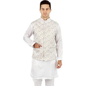 Triloki Ikkat 3-In-1 Set <b>Men's</b> Ethnic Indian Traditional <b>Kurta</b> <b>Pajama</b> & Waistcoat 100% Cotton Washable Diwali Puja Groom Wear - Product Image 2