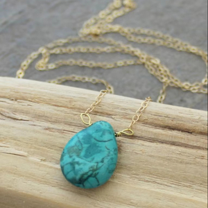 NM11593 Teardrop Pendant Necklace with Turquoise Briolette <strong>Charm</strong> <strong>Silver</strong> or Gold Plated Link Chain for Bridesmaids - Product Image 2
