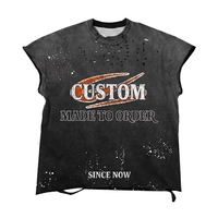 T-shirt sans manches sur mesure pour homme, 300 g/m², 100 % coton, effet éclaboussures de peinture, délavé à l'acide, coupe ample, style streetwear, ourlet