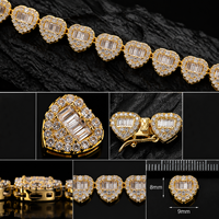 Collier Baguette Cœur Iced Out en Zircon Cubique, Ras-de-cou Hip Hop Plaqué Or, Bijoux pour Femme et Homme, Idée Cadeau