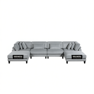 Gray Corduroy Modular Sectional Sofa Set L Shape 6pc Living Room Furniture with Ottomans and Pillows - Product Image 1