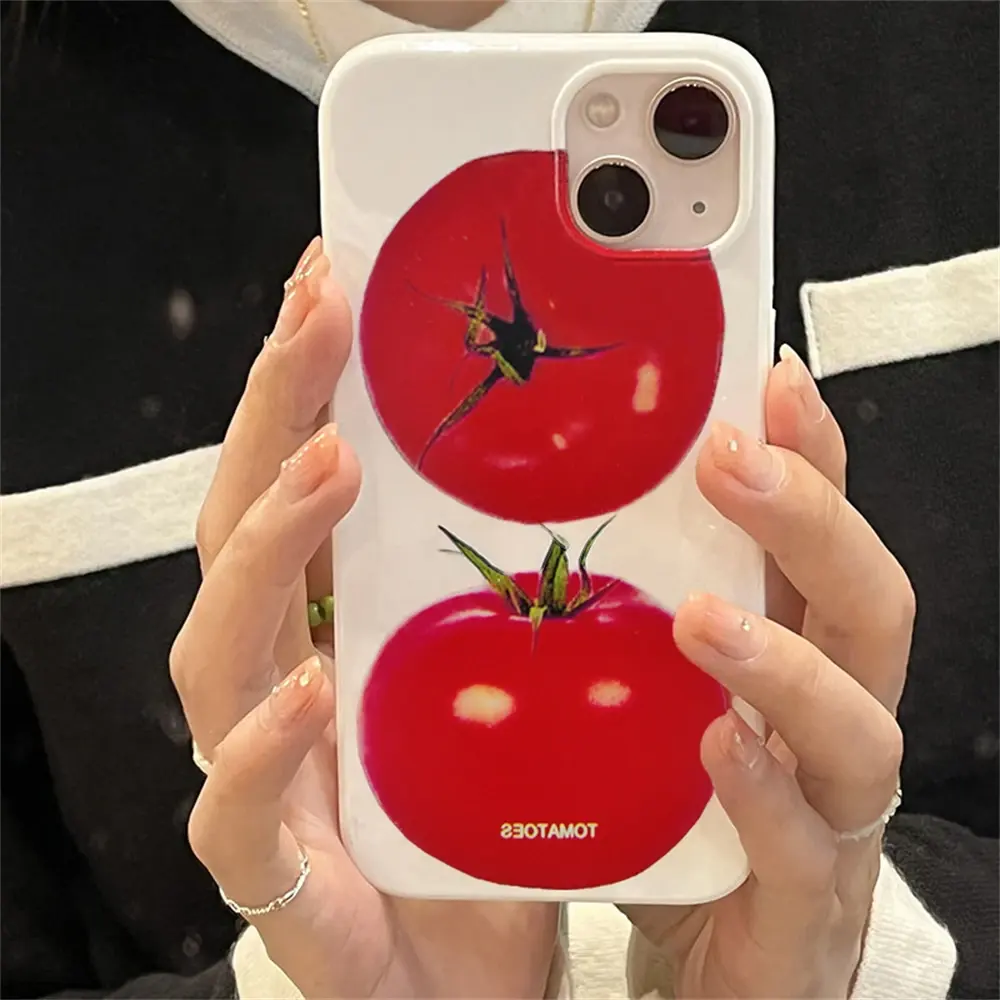 Japan Korea niedliches Tomatenmuster Silikon weiche Telefonhülle für iPhone 12 11 13 14 15 Pro XR XS Max 7 8 Plus schützende Rückenabdeckung