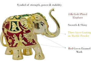 Pure 24K Gold Plated Handmade <b>Elephant</b> Idol Home <b>Decor</b> Statue Good Luck Prosperity Miniature Animal Showpiece Office Wedding - Product Image 3