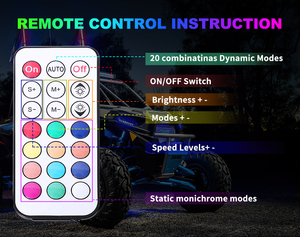 2pcs 0.6M/1.96ft chất béo dẫn roi đèn với ứng dụng & điều khiển từ xa RGB đuổi nhảy múa thắp sáng ăng ten roi cho UTV ATV rzr xe tải - Product Image 4
