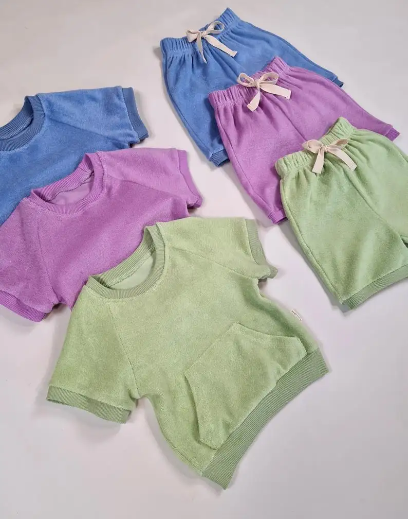 Комплект одежды детский из 2 предметов, Повседневная рубашка и шорты из хлопка, махровое полотенце, костюм в стиле унисекс, на лето