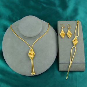 Ensemble de bijoux élégants en perles dorées plaqué or 21 carats, résistant à l'eau, collier, bracelet et boucles d'oreilles pour mariée, ensemble de 3 pièces pour femmes - Product Image 6