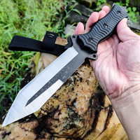 Couteau de chasse et de camping noir de haute qualité à lame fixe, acier 7Cr13, couteau de survie avec étui