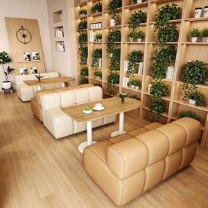 Set di Tavoli e Divanetti in Stile Moderno Crema per Ristoranti, con Cuscini in Pelle per Caffè e Bistrot - Product Image 4