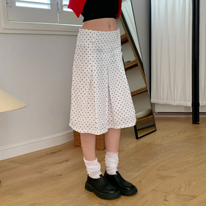 กระโปรงมิดิจีบลายจุด Sweet Girl สำหรับผู้หญิง สีตัดกัน ทรงหลวม เอวต่ำ กระชับสัดส่วน สไตล์ลำลอง - Product Image 6