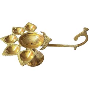 PARIJAT HANDICRAFT Golden Panchmuki Aarti Diya Lampe à huile puja indienne faite à la main pour Diwali Pooja Akhand Diya pour Pooja Purpose - Product Image 3