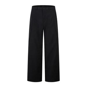 Pantalon homme plissé déstructuré style rétro américain, coupe courbée, poids moyen, teint uni, écologique, style urbain, polyester/coton - Product Image 1