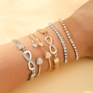 Bộ trang sức vòng tay trái tim pha lê kim cương đầy đủ, nhiều lớp, không giới hạn, 3 chiếc/bộ - Product Image 2