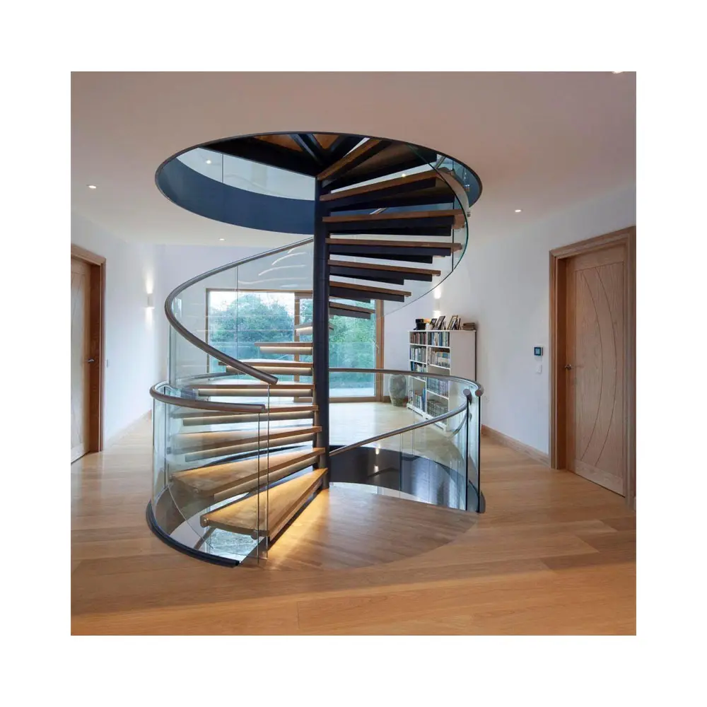Escalier en colimaçon lumière LED autocollant garde-corps d'escalier en fer forgé utilisé spirale granit circulaire Design moderne escalier en colimaçon
