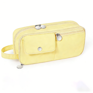 Étui à crayons esthétique pour filles, doux au toucher, simple, portable, pour l'école, avec fermeture éclair métallique brillante - Product Image 1