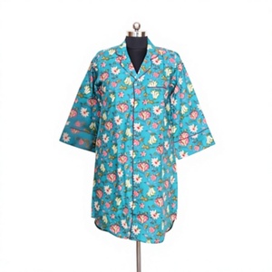 Vintage <b>Sweet</b> Floral Block Printed Cotton Knee-Length Dress Eco-Friendly Hip Hop Party V-Neck Button Shirt Adjustable Flare - Product Image 1