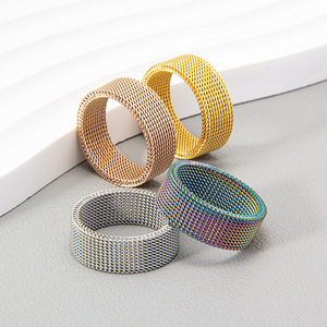OEM new jewelry standard beautiful <b>titanium</b> steel woven mesh deformation <b>ring</b> 8MM vacuum plating does not fade - Product Image 2