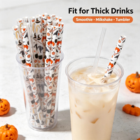 Pailles en plastique écologiques réutilisables en PP, certifiées, imprimées pour Halloween, à grand diamètre de 10 mm (12 pouces), pour gobelets de 40 oz et usage festif