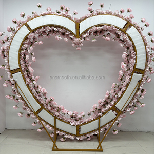 Arreglo de flores de arco de boda liso Floral Rosa seda corazón forma flor arco fotografía Bckdrop para boda - Product Image 3