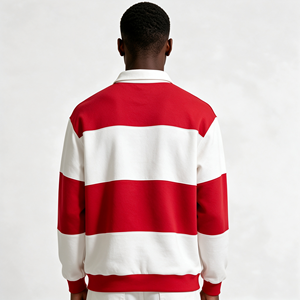 Custom 3D Embroidered Crest Long Sleeve Rugby <strong>Polo</strong> Heavyweight Cotton Boxy Oversized French Terry Striped <strong>Men</strong> Rugby <strong>Polo</strong> <strong>Shirt</strong> - Product Image 2