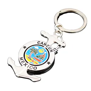 3D Zinc Alloy Keyring Customized Logo Mexico Charms Rotating Spinning Cube Souvenir Keychain State Name