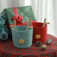 Panier de rangement en corde de coton bleue pour cadeaux de Noël, panier à chaussettes du Père Noël