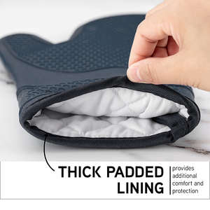 Gants de cuisine en silicone avec logo personnalisé imprimé, couche en <span class=keywords><strong>coton</strong></span>, résistants à la chaleur, pour barbecue, cuisine, micro-ondes - Product Image 2