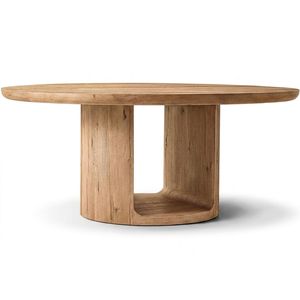 Table à manger ronde en bois de chêne à base ouverte, style Oslo, mobilier sculptural minimaliste pour espace à manger contemporain - Product Image 2