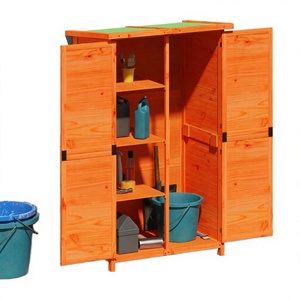Caseta de Almacenamiento de Madera, Madera de Pino Sólida, Organizador de Herramientas de Jardín, Color Marrón, con Techo Impermeable para Patio Trasero - Product Image 1