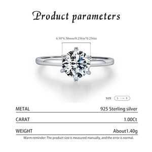 Classic Round Brilliant Cut 1CT Moissanite Engagement <b>Ring</b> 925 Sterling Silver Prong Setting Women's Jewelry - Product Image 4