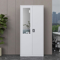 Armoire de rangement métallique moderne à 2 portes avec miroir pour bureau, atelier, chambre à coucher – Meuble de rangement en acier pour vêtements