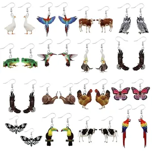 Женские акриловые серьги, Забавные милые подарочные серьги для девочек на заказ, детские серьги с животными, кроликами, попугаями, птицами, лягушками, бабочками