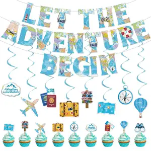 Travel Cake Toppers Adventure Begin Cake Toppers Mini Maleta 3D Earth Camera Avión Cake Decoraciones para Tema de viaje